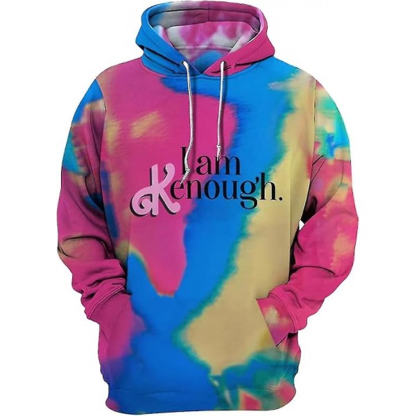 I Am Kenough Hooded For Aldult Tie Dye Streetwear Hoodie I Am Enough Letter Printed Unisex Hooded Pullover.2XL.