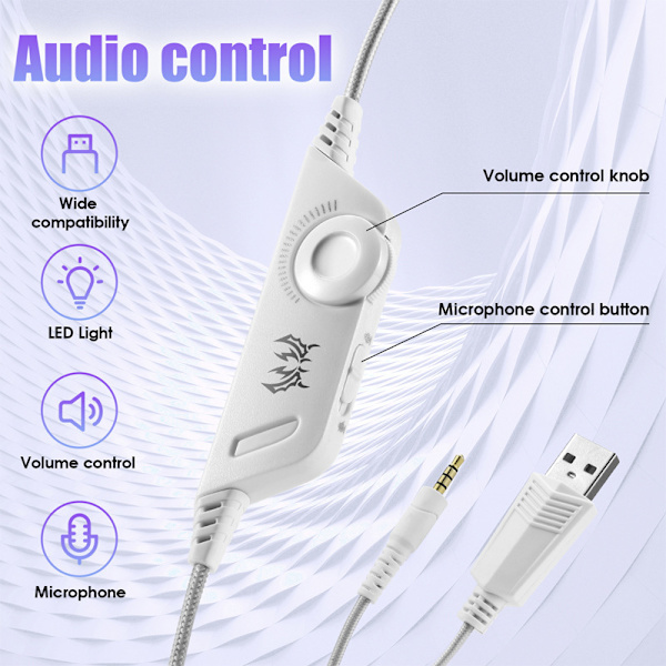 Headset, kablet pc-gamingheadset med LED-lys til PS5, gamingheadset - hvid White