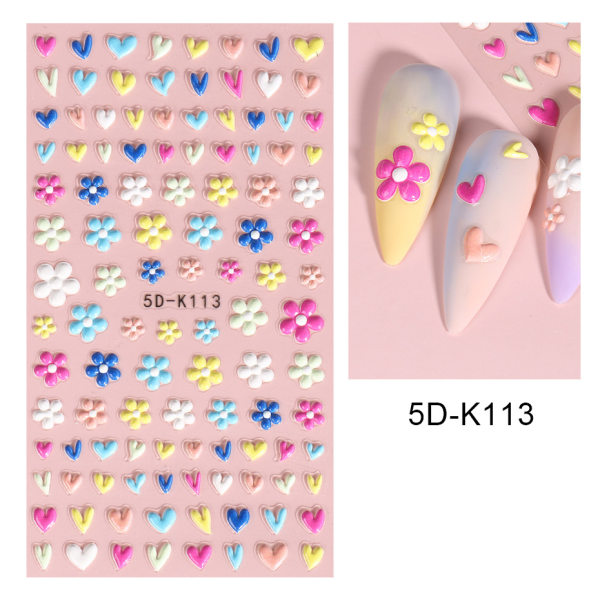 3D Blommor Nageldekaler Nagelkonst Nagelstickers Självhäftande 5D De