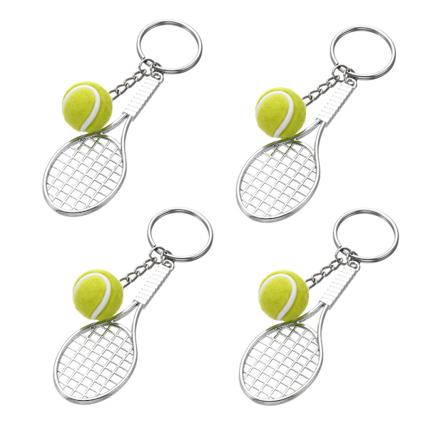 4 stk. Tennis Racket Nøglering, Metal Nøglering Kreativ Nøglering S