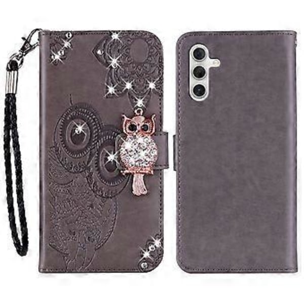 Plånboksfodral för Samsung Galaxy S24 FE Uggla Blomma Tryckt Strass Läderfodral Style E