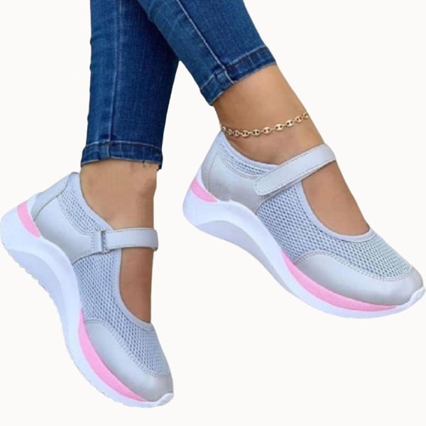 Summer Walking Shoes With Hook And Loop Buckle Flyweaving Shoes For Woman Fitness Sports Exercise.40.Pink