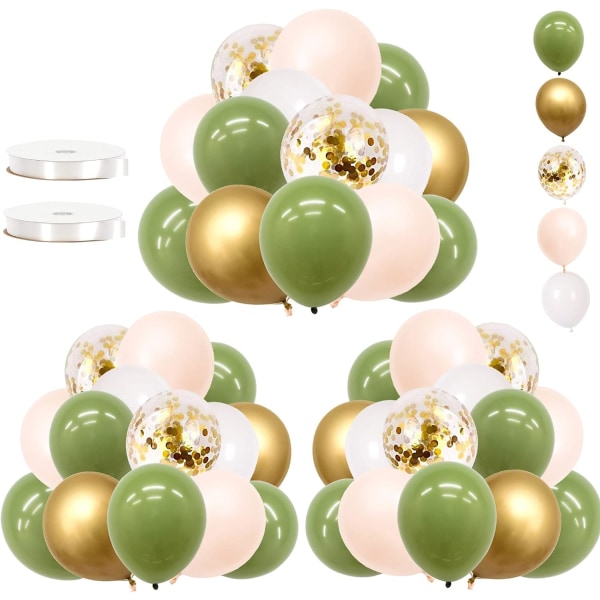 62 stk Olivengrønt guld balloner til baby shower dekorationer - 12i