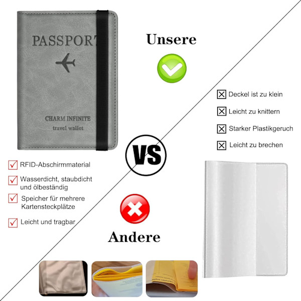 Fransk passomslag, grå passomslag med RFID-blokkering, kunst