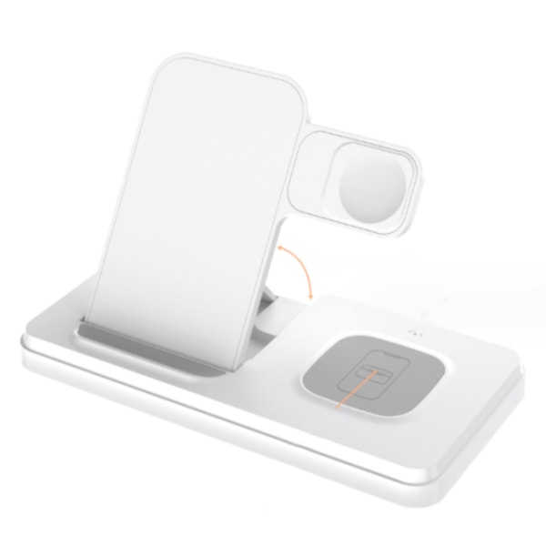 Hvid induktionsoplader 3-i-1, 15W trådløs oplader med foldbar