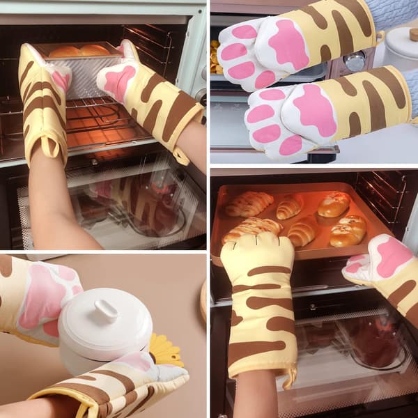1 par varmebestandige ovnhandsker, søde ovnhandsker til kat og