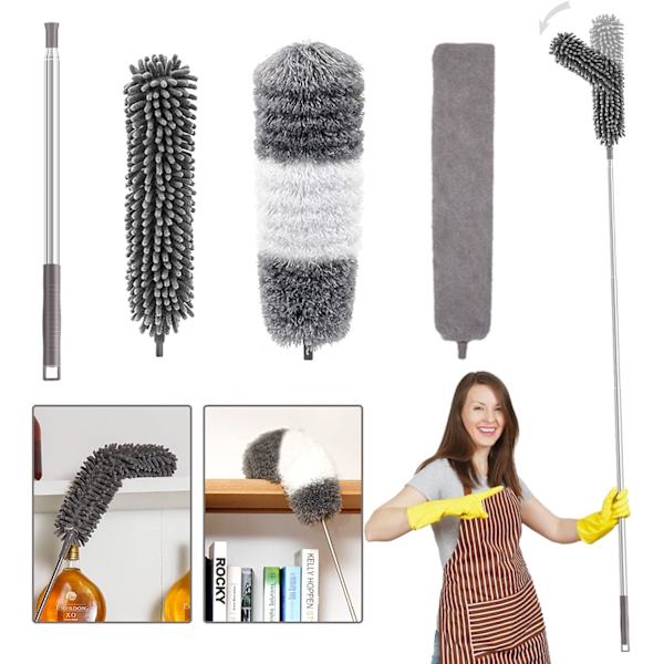 Harmaa - Retractable Duster, 252cm Collapsible ja pestävä mikrof