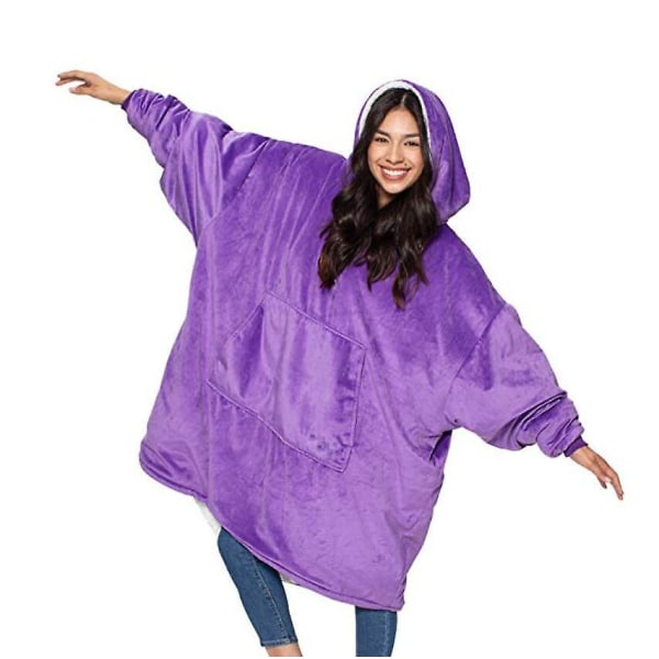 Overdimensjonert flanell Sherpa Bærbart teppe, sett på Shark Tank Hettegenser Teppe, One Size Fits All.Purple.