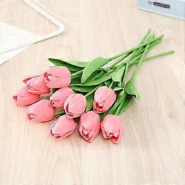 Konstgjorda Blommor Mini PU Tulpanbukett Falska Växter för Bröllopsrum Hem Hotell Fest Event Dekor Mörkrosa