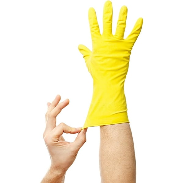 1 par gula rengöringshandskar i latex, storlek S