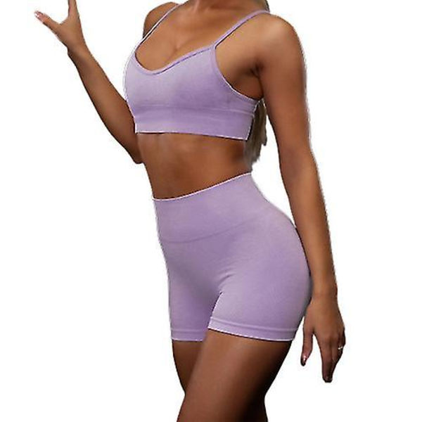 Jooga-asu naisille saumaton 2-osainen treenisetti korkeavyötäröisillä leggingseillä ja urheiluliiveillä.M.PURPLE Purple M
