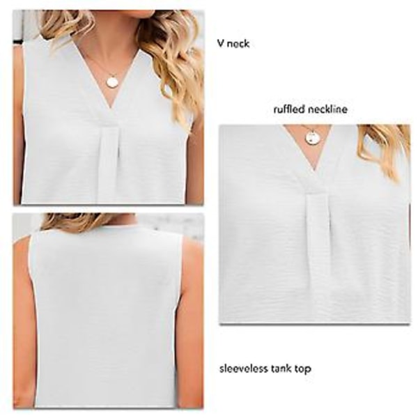 Ærmeløs Dame Top V-hals Ensfarvet Løs Stil Åndbar Moderne Sommer Tanktop (XL Hvid) White XL