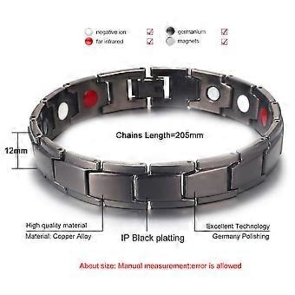 Magnetarmband Terapi Viktminskning Artrit Hälsa Smärtlindring för Män Pojke black01