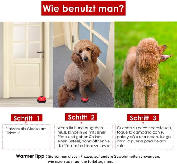 2-pack Hundklocka (7*4cm, Röd+Vit), Högkvalitativa Hundklockor för Dörr
