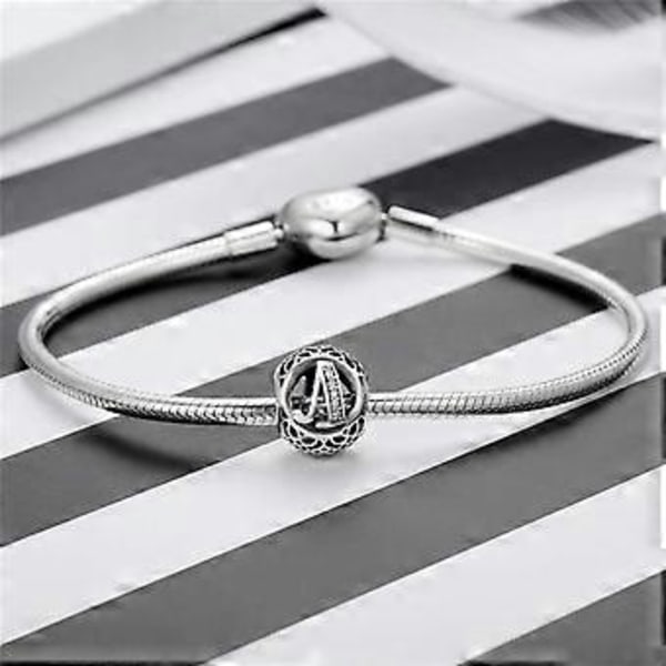 Dame Sølv CHARM 925 For armbånd, charms smykkeanheng 26 initialer for diy colliersstyle 1 SIZE 1