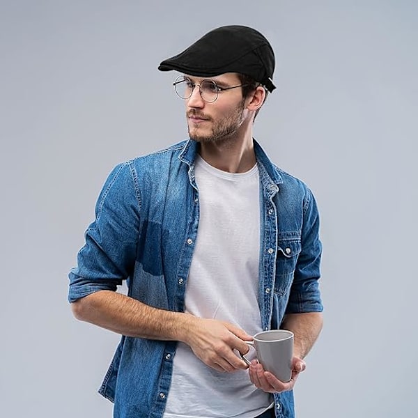 2 Pak Newsboy Beige/Sort Hatte til Mænd Flat Cap Bomuld Justerbar