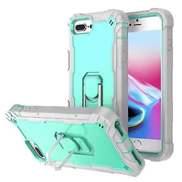 PC + Gummiskal för iPhone 8 Plus / 7 Plus Grey White   Mint Green