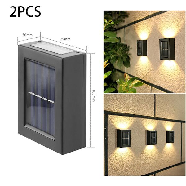 2-pack (varmt ljus, ca 75*30*100mm) Solcellslampor upp och ner vägg L