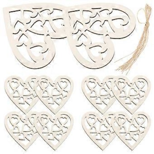1 Set Trähjärtan Dekorationer Tomma Trähjärtan Dekorationer Trähjärta Hantverksskivor med Rep (8.00X7.50X0.20CM)