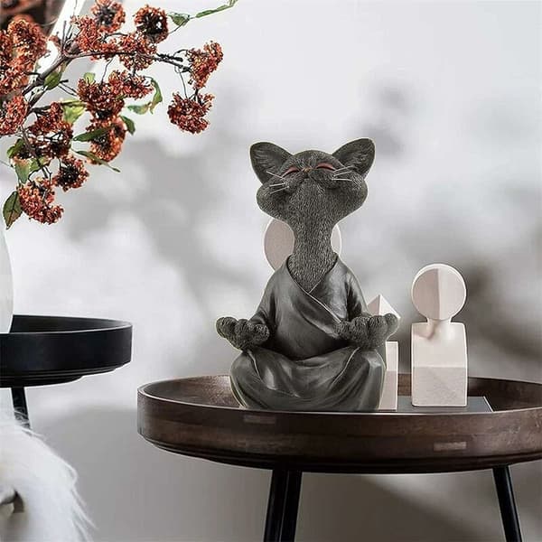 Buddha kattstaty - Glad katt Buddha, katt Buddha staty meditation