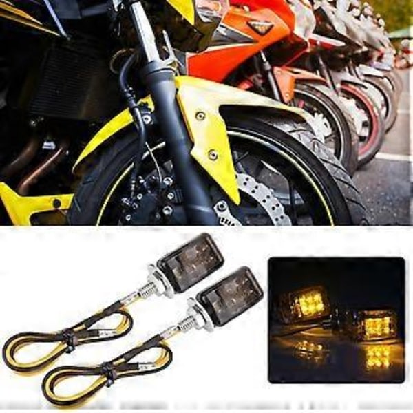 2 stk. Universelle Motorsykkel Mini Gule LED Blinklys Auto Tilbehør (Svart Røyk)