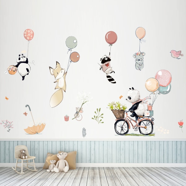 En set rävpanda björn mus ballong väggdekaler väggdekal