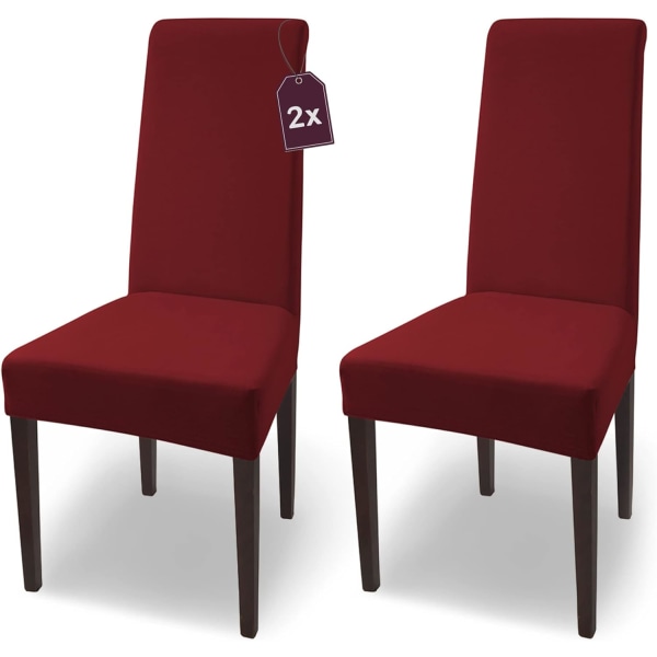 Stretch Bomull Elastisk Stolsöverdrag/Set om 2 / Vinröd/Stretch C