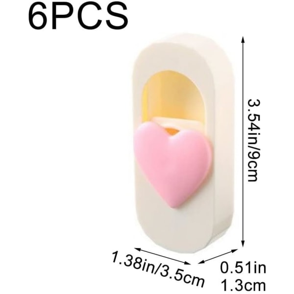 6 stk rosa stil 2 dynetrekk klips dynetrekk klips hjerte anti-run