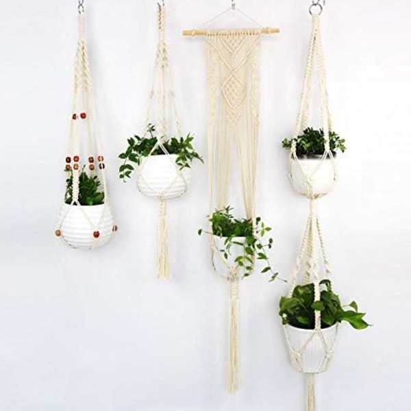 Macrame hängande korg, Macrame växt hängare, Bomullsrep hängande