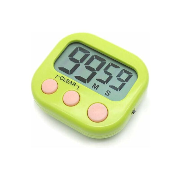 Stopur, Elektronisk digital køkkentimer med magnetisk bagside og stativ-alarm, minut-sekund-tælling op/nedtælling, stort LCD-display, 1 stk. grøn（Batterier ikke inkluderet）