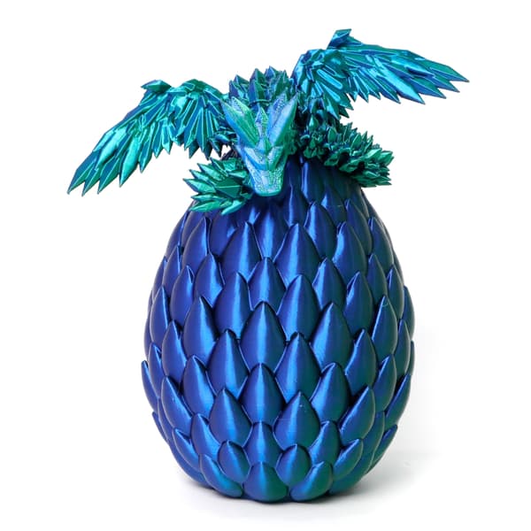 3D-printet Vinget Flygende Drage, Drageegg Sett Arrangement Figur (Silke Blå Grønn + Drageegg)