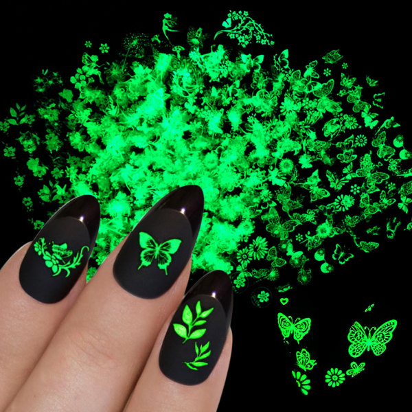 （10.5*7.5cm）Luminous Flowers Nail Stickers Nail Art 9 Sheets Sel