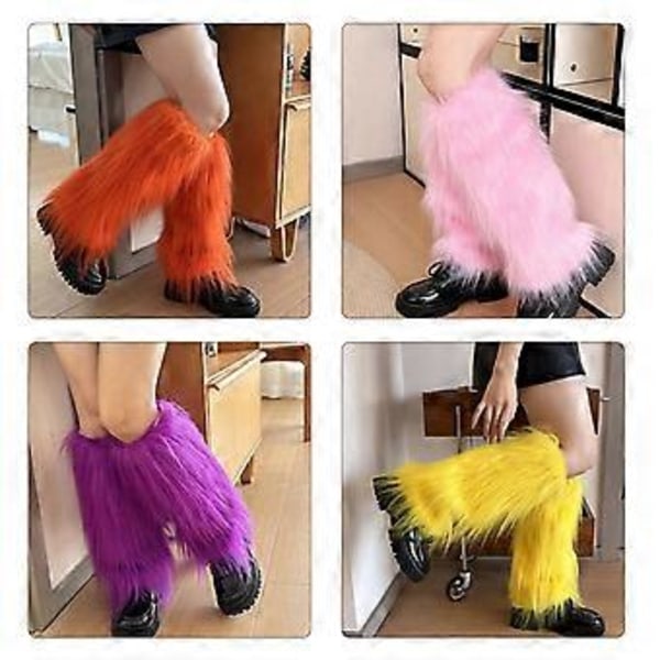 Harajuku Punk Fuzzy Leggvarmere for Kvinner Myke Tykke Plysj Støvelmansjetter Deksel for Vintermote og Kostymefester - Oransje Orange