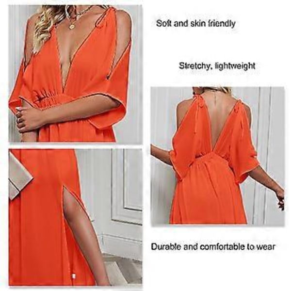 Lång Klänning Dam Djup V-ringning Flödande Chiffong Hög Slits Elegant Sommarklänning för Kvinnor