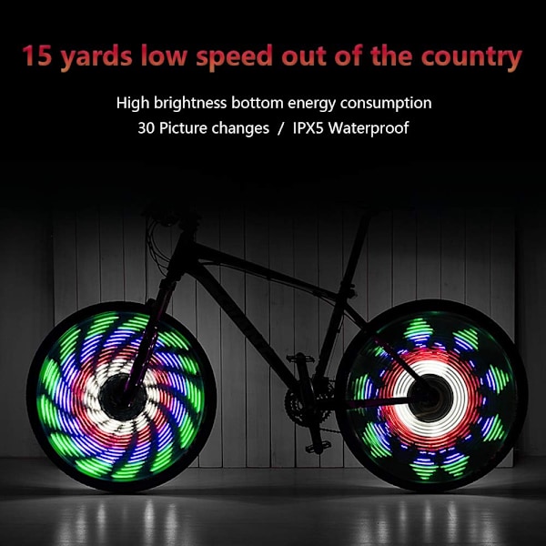 LED-sykkellys, 64 LED-er, 30 forskjellige bilder, vanntett Bi