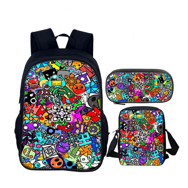 Geometry Dash Ryggsäck för Studenter, Crossbody-väska, Pennfodral - 2