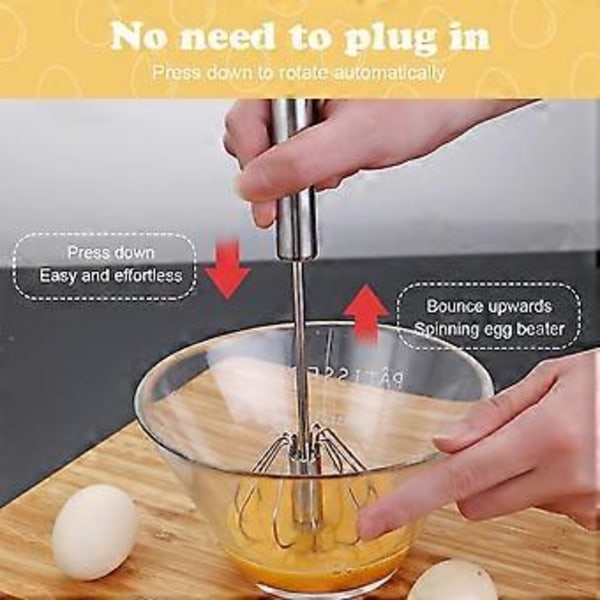 Halvautomatisk piskeris i rustfrit stål, Whizzy Whisk håndtryksmixer til blanding, piskning og omrøring