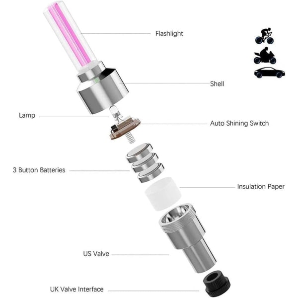 8-pakning LED-ventilhetter for bilhjul (blandet farge)