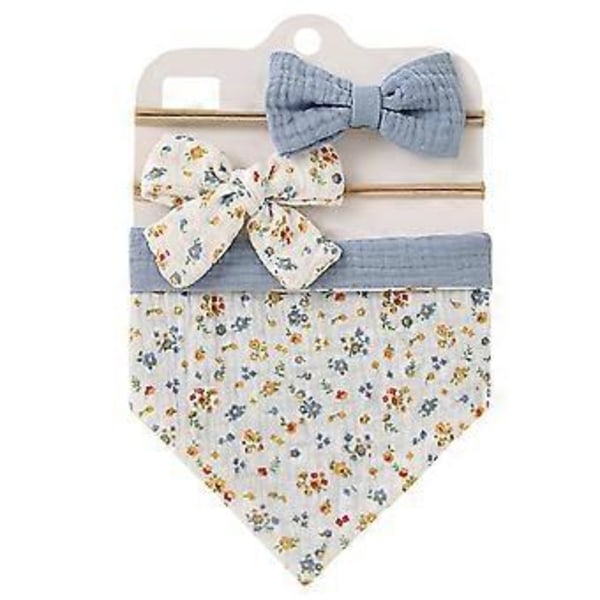 Unisex vauvan puuvillainen ruokalappu ja pääpanta setti, yksi koko, säädettävä nappikiinnitys, kuolalappu, harmaa sininen Gray blue
