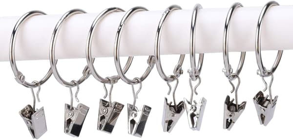 (Sølv), 30 Stykker Gardinringe med Clips, Metal Gardinringe
