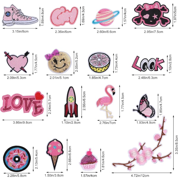 16 st Rosa Tema Stryk på Märken Set, Fjäril Flamingo Design