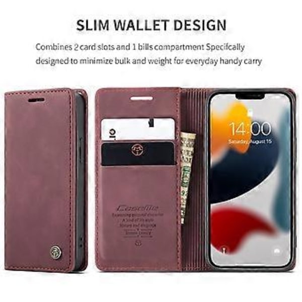 CaseMe-013 Læder Etui Til iPhone 13 Til iPhone 13 Wine Red