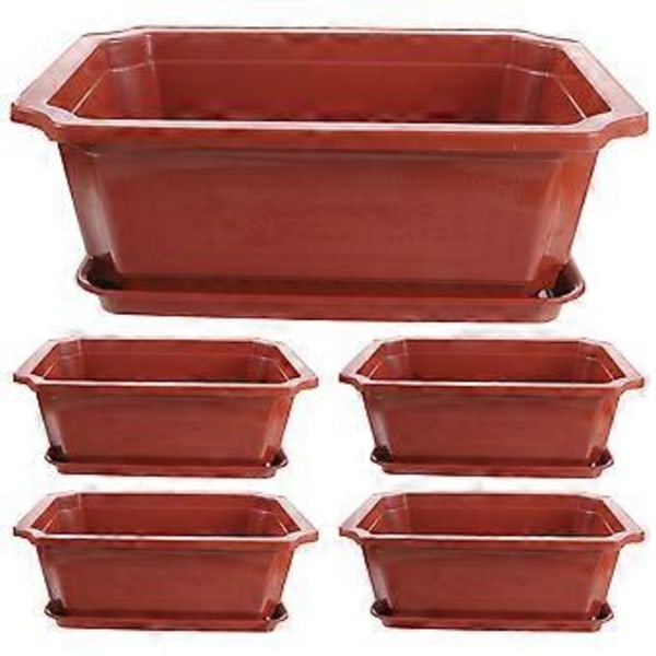 5 Set Klassiska Bonsai Krukor Trädgårdsanvändning Stor Storlek Blomkruka Bonsai Odling Kruka med Bricka