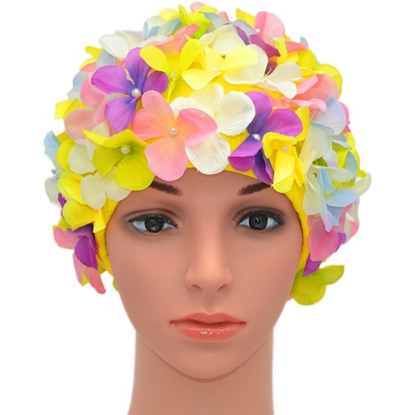 Multicolor-Retro Blomster Badehætte til Kvinder
