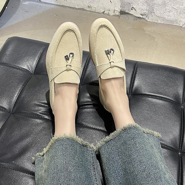 Sommar Pu Walk Skor Dam Loafers Causal Mockasin Lås Mössa Skor Bekväma Mjuk Sula Platta Skor Plus Storlek.40.beige