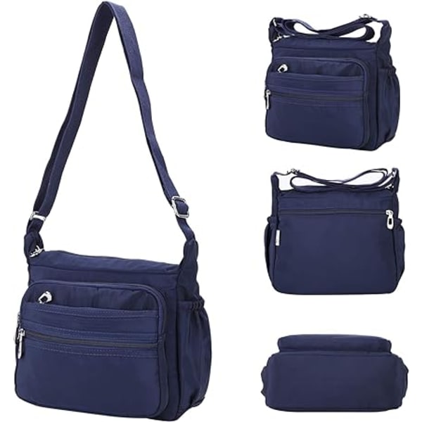 (S, Blå) Nylon Dame Messenger Bag Vanntett Multi-Pocket Mes