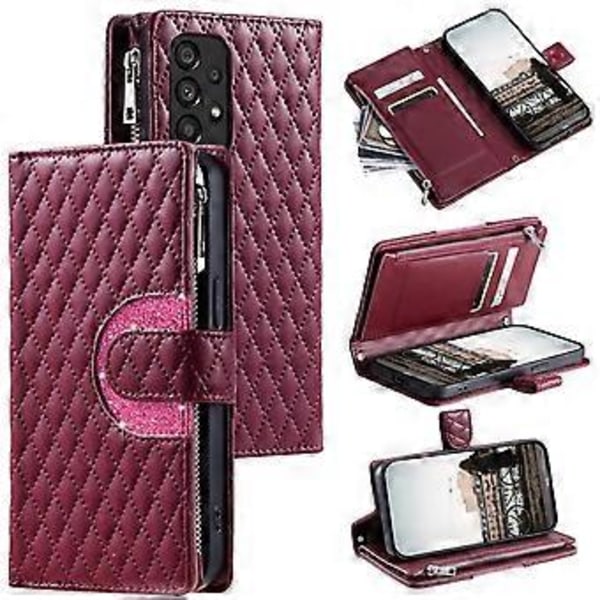 Tyyli 012 Samsung Galaxy A53 5G puhelinkotelo Ruutu Vetoketjullinen Lompakko PU Nahkainen Käännettävä Suojus Style C