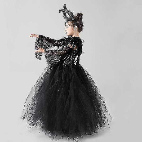 Maleficent Evil Dark Queen Halloween Flickor Kostym Deluxe Svart Glam Klänningar Barn Bal Klänning Robe Barn Cosplay Kläder I.Maleficent 14.10-12T