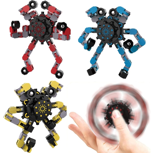 3 st Fidget Spinners, DIY Deformabla Robot Fingerleksaker, Avstressande