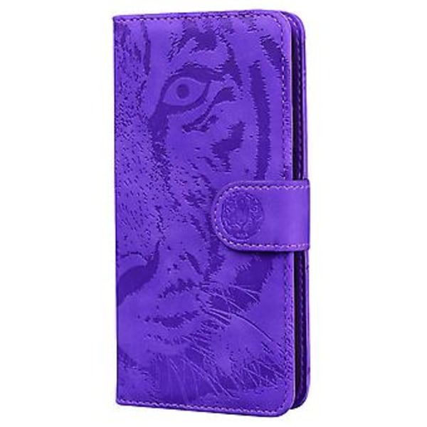 Tiger Präglat Läderfodral För iPhone 14 Purple